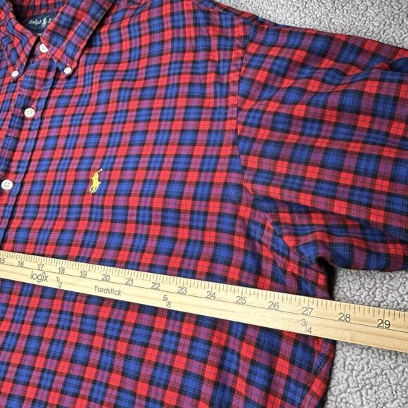 Ralph Lauren Shirt Mens Extra Large Red Blue Plaid Yellow Pony Classic Fit XL - Picture 8 of 12